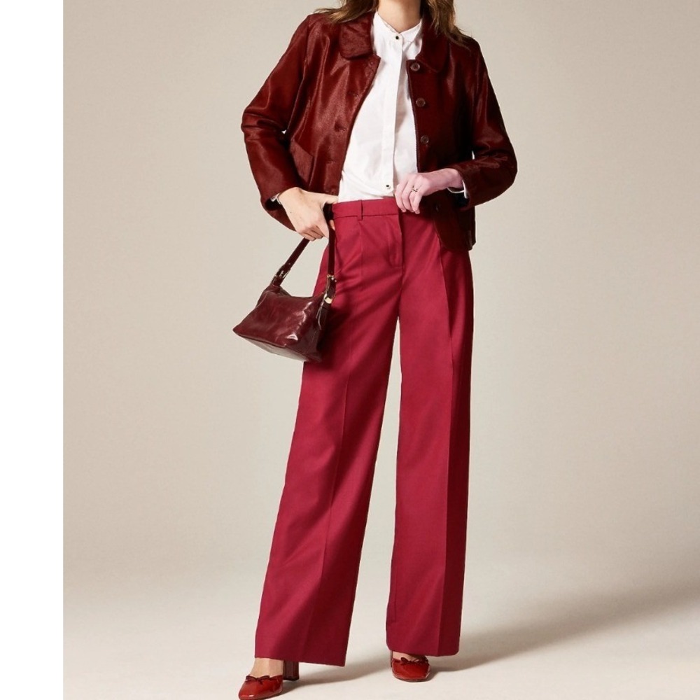 J.Crew Mario‎ Bellucci Italian Fabric Wide Leg Pants Red CN765 Size 18 NEW $138